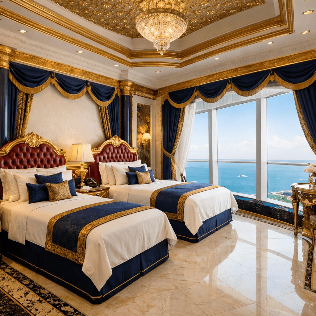 Royal luxury hotel suite in Dubai with fully separate bedrooms, twin beds and high-end soundproofing for couples