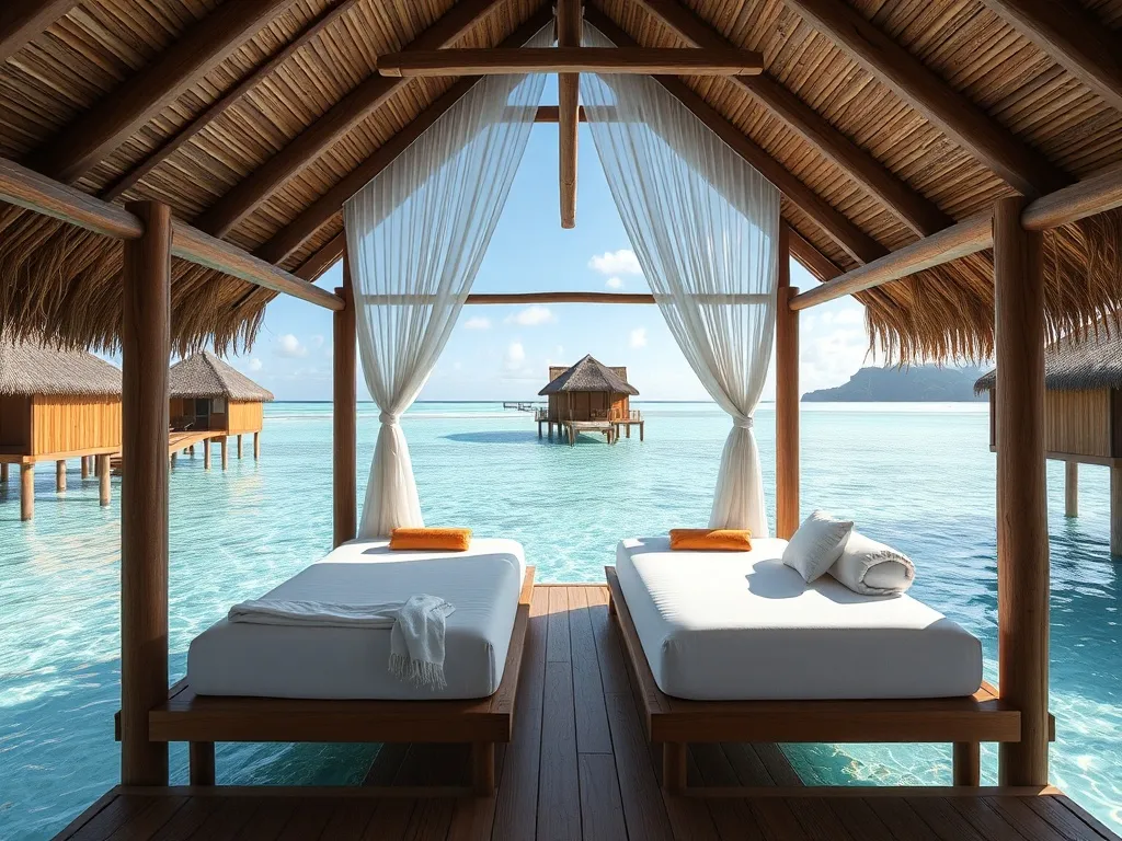 Lagoon bungalow twin beds Bora Bora