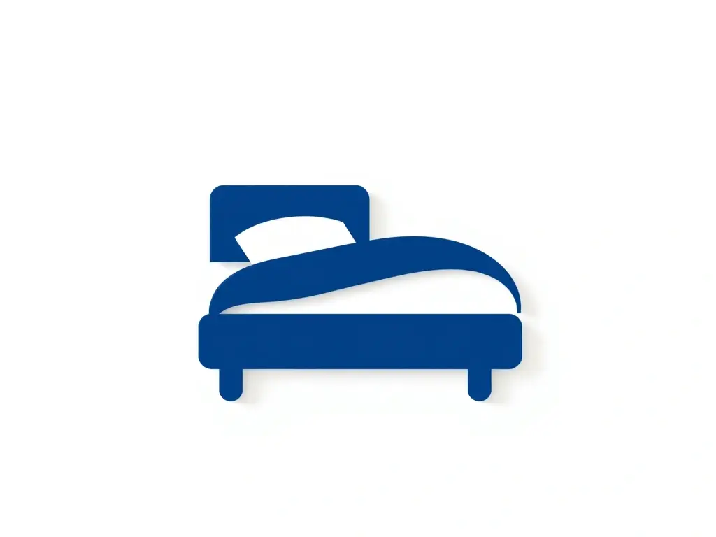 A navy blue bed icon on a white background, symbolizing the practical aspects of booking twin beds for separate sleeping arrangements.