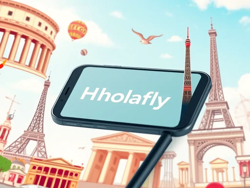 An image showcasing Holafly's branding, with a focus on European destinations, to highlight its unlimited data plans within the EU.