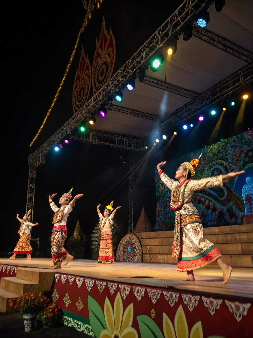 A vibrant and festive Hawaiian Luau scene, featuring traditional dancers, music, and a delicious feast, capturing the cultural richness of a luau in Maui.