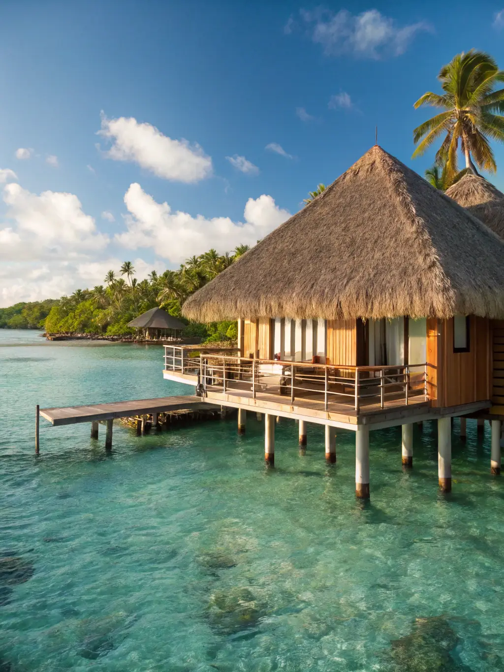 A serene image of Six Senses Fiji on Malolo Island, featuring eco-friendly bures, crystal-clear waters, and lush tropical landscapes, promoting sustainable luxury.