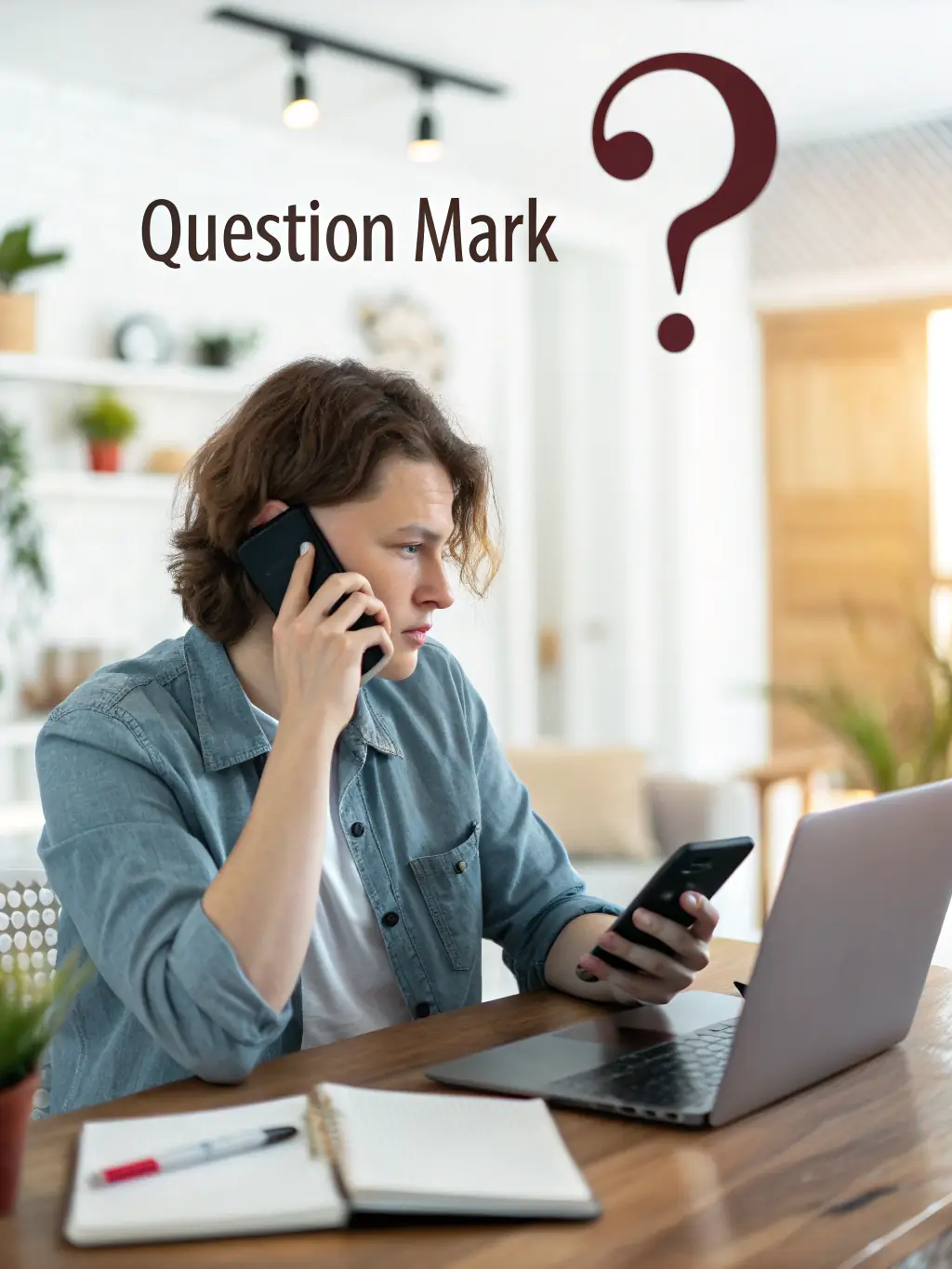 A person on a phone, calling a hotel, with a script visible on a laptop screen in the background, illustrating the step of directly confirming the twin bed configuration with the hotel staff.