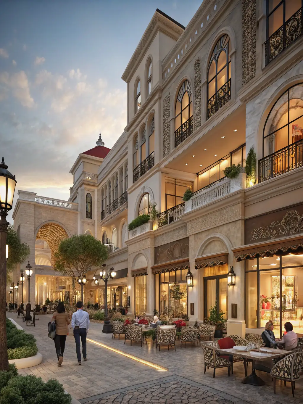 A vibrant photo of a luxury shopping mall in Dubai, highlighting designer boutiques, elegant displays, and shoppers indulging in high-end retail therapy.