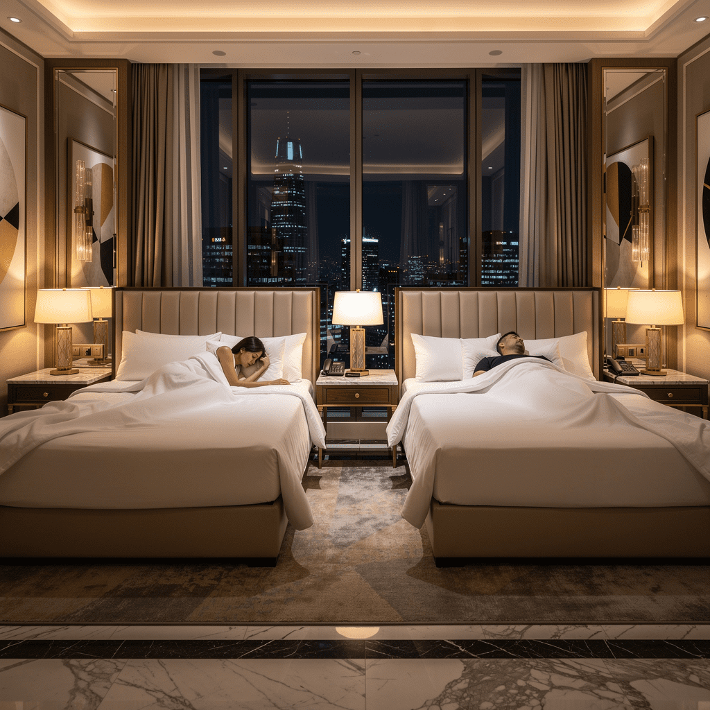 Paris luxury hotel junior suite featuring real twin bed configuration