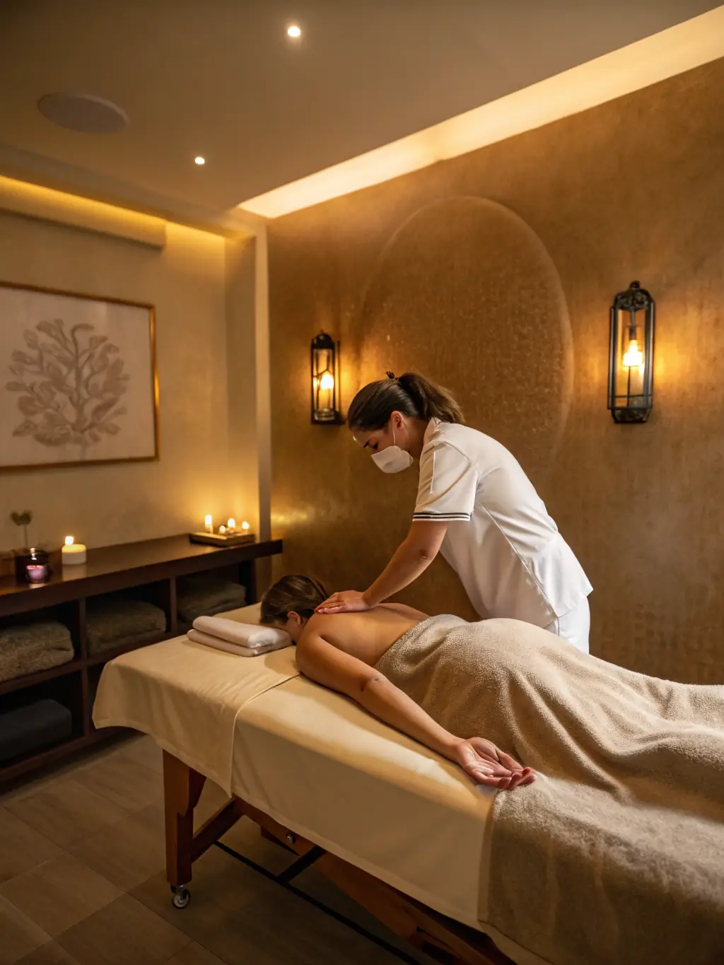 An image of a couple receiving a couples massage in a spa, highlighting the relaxation and wellness aspects of the experience.